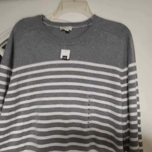 New Gap Gray White Striped Light Sweater Size Women's XL - Picture 2 of 2